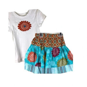 HANDMADE GIRLS SET EUC TOP SHIRT TEE SKIRT TSHIRT SUMMER CASUAL TOPS SIZE S 5 6